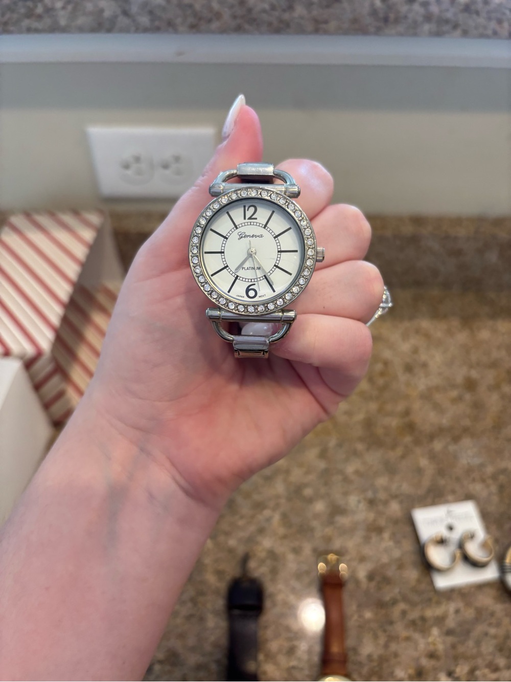 Geneva Silver Tone Crystal Bezel White Dial Women's Watch